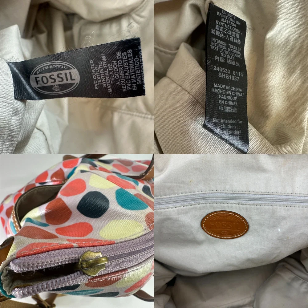 *Flawed Fossil Multicolor Geo Dot Print Coated Satchel Tote Bag Zip Top w/ Strap - Picture 3 of 16